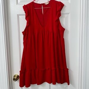 Altar’d State red short dress with ruffled sleeves. Size large.